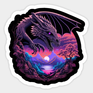 Retrowave Japanese Mythology Dragon Sticker